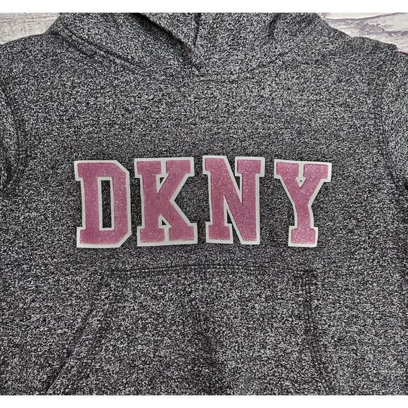 DKNY Kids Logo Hoodie Sweater with Pocket Grey and Pink Size 5 - Picture 4 of 5